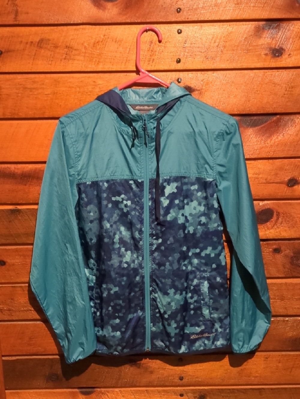 Eddie Bauer Teal & Navy Camouflage-Panel Windbreaker